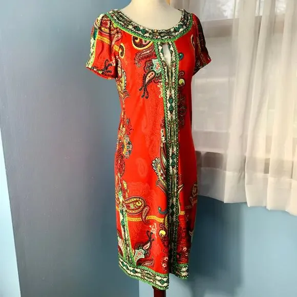 NWT ECI Red Paisley Dress with Beading Size 2 - Picture 7 of 9